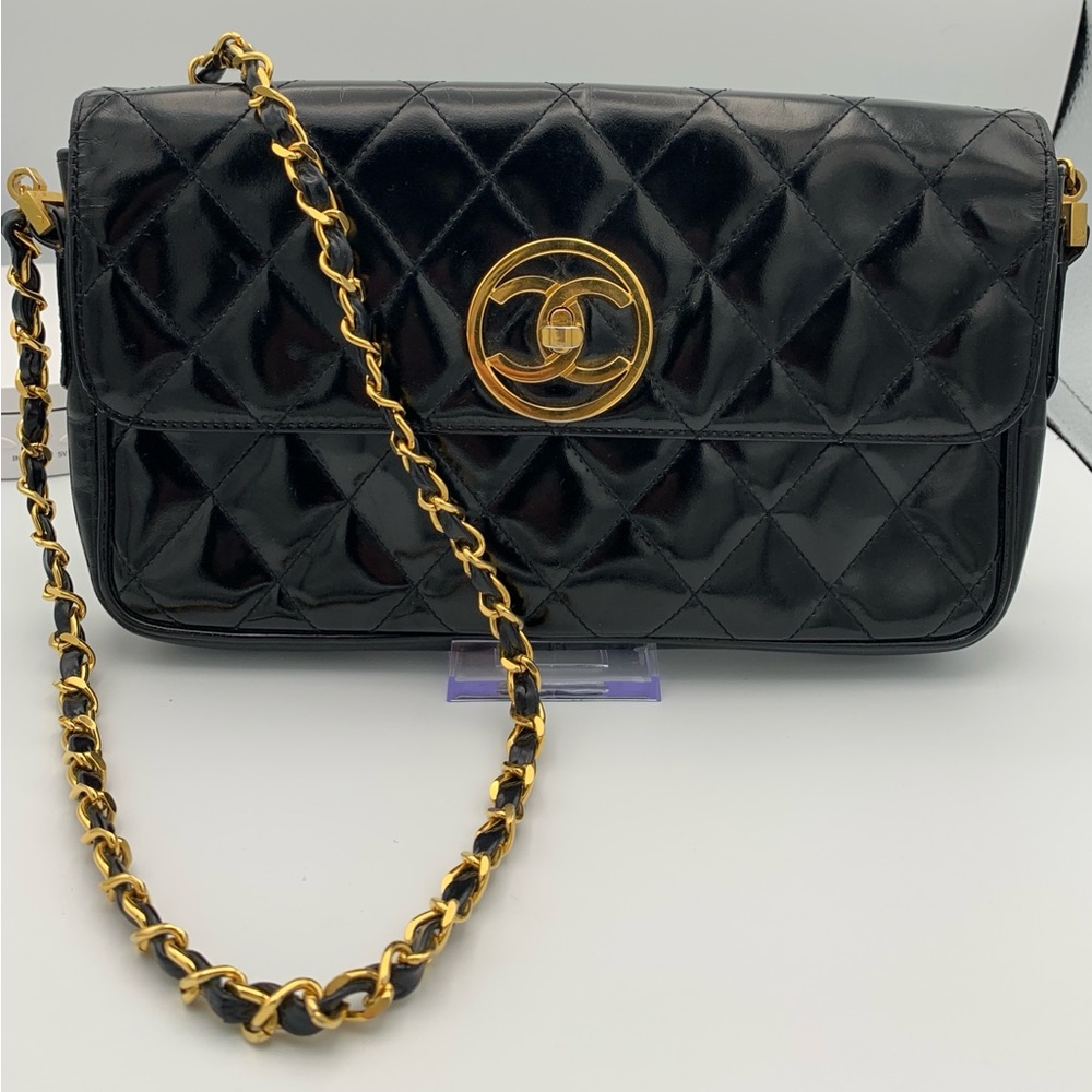 Chanel Patent Leather Quilted Flap Handbag